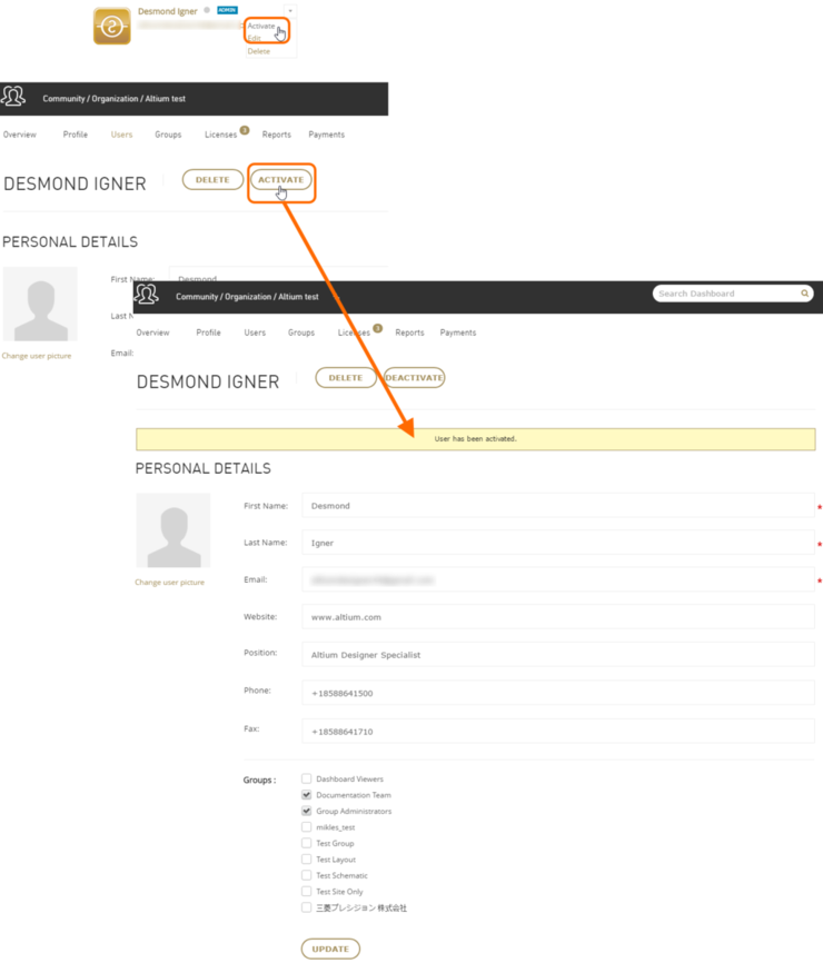 Reactivate a currently inactive user.