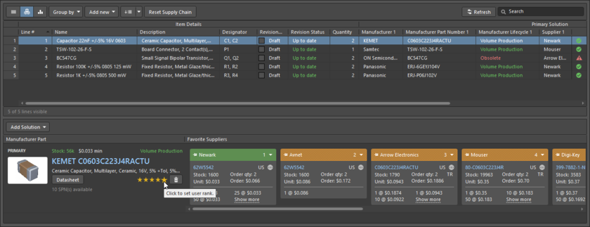 ActiveBOM, configured for the tutorial project