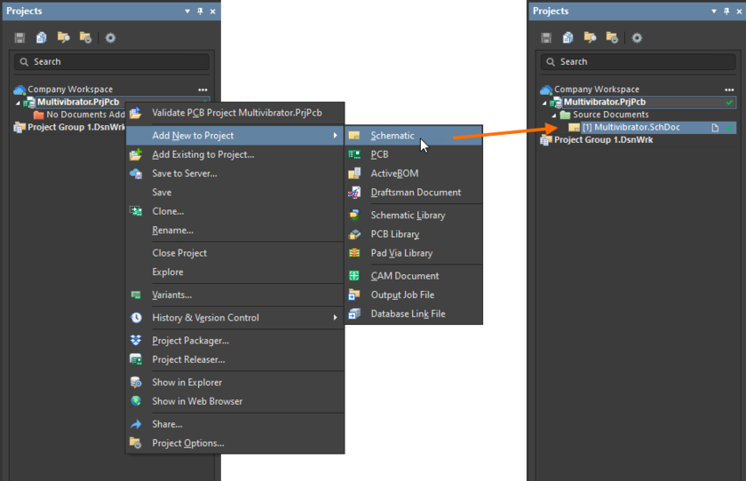 Add a new schematic to the project