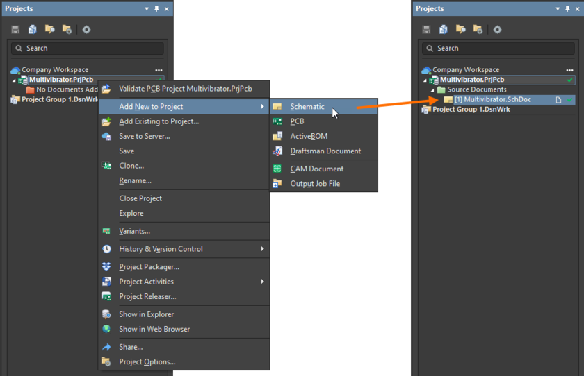 Add a new schematic to the project