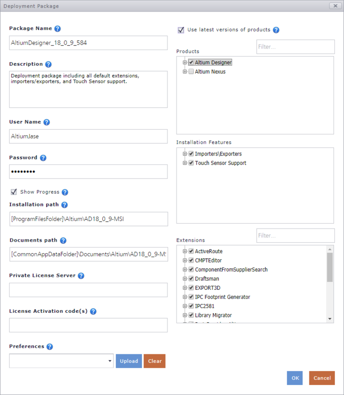 A deployment package is fully configured using the Deployment Package dialog.