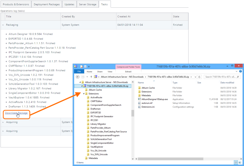An example of an installation package that has been prepared (having used the Download button on the Products & Extensions tab) and then subsequently downloaded

to the local hard drive.