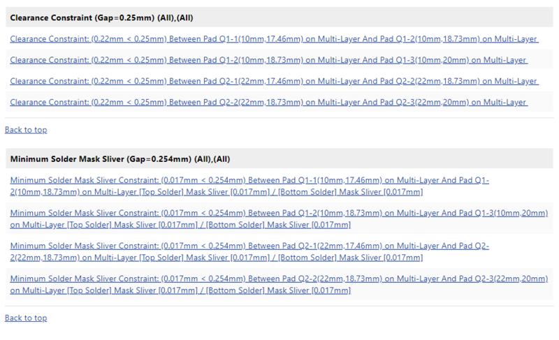 DRC check, Design Rule Verification Report, Details section