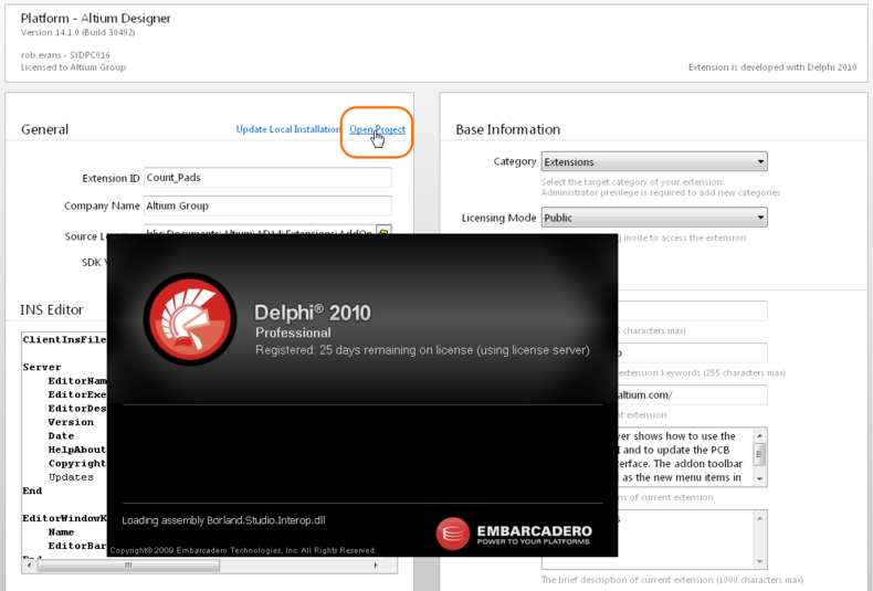 Launch the associated programming language IDE with the Open Project command link.