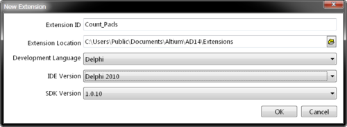Specify the new extension project ID/path and the development language type/version to implement the extension structure.