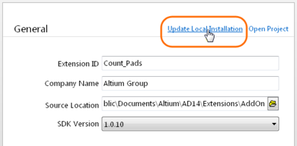 Update the extension's installation in Altium Designer with the Update Local Installation command link.
