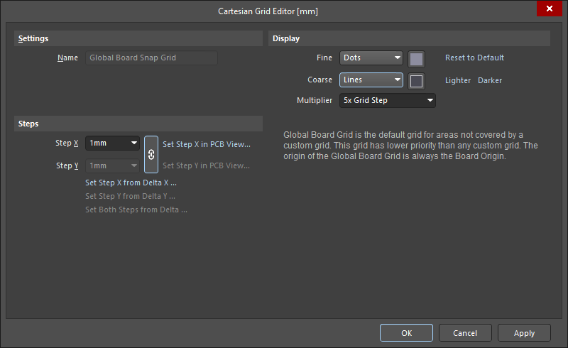Cartesian Grid Editor dialog