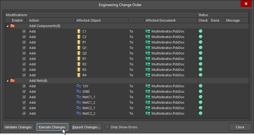 Engineering Change Order dialog
