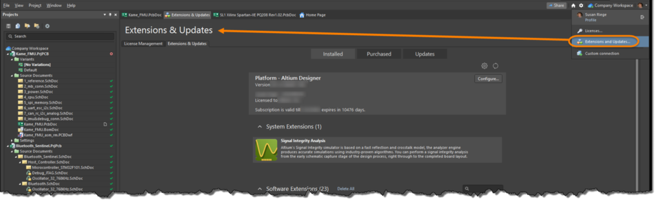 Accessing the Extensions & Updates area - command central from where you can efficiently manage the functionality available in the software.