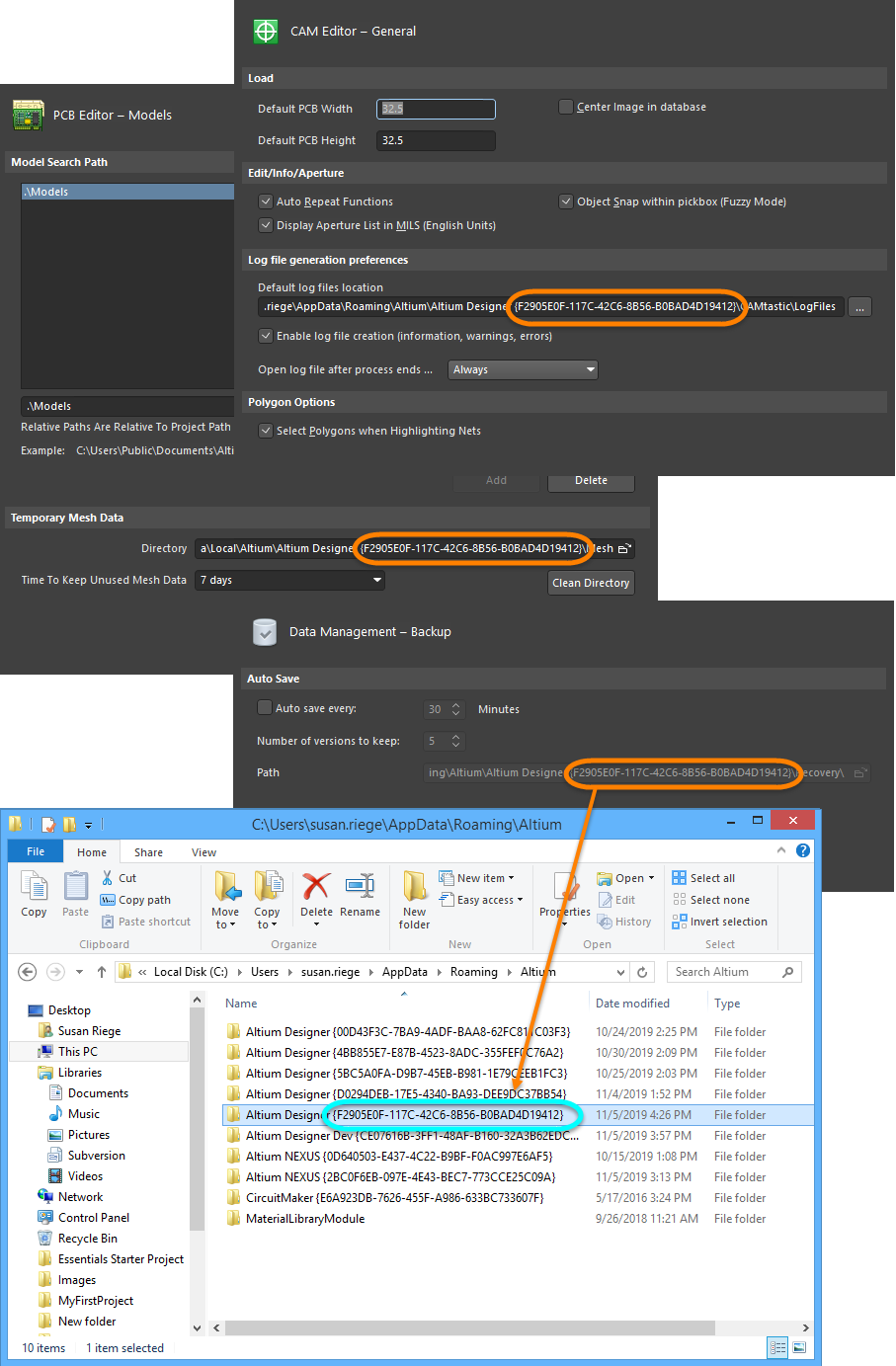 Identifying the GUID used for the active version instance of Altium Designer.