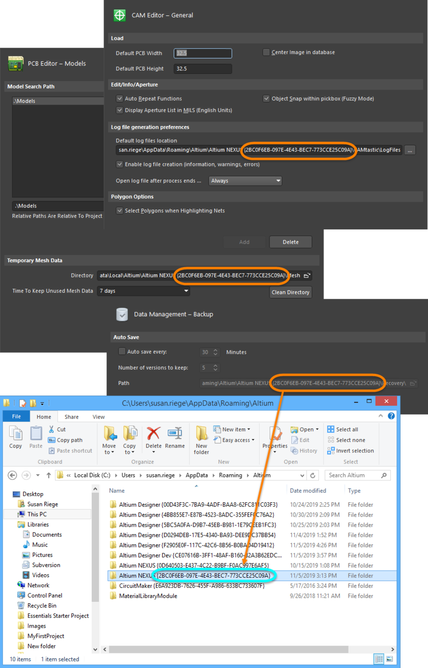 Identifying the GUID used for the active version instance of Altium NEXUS.