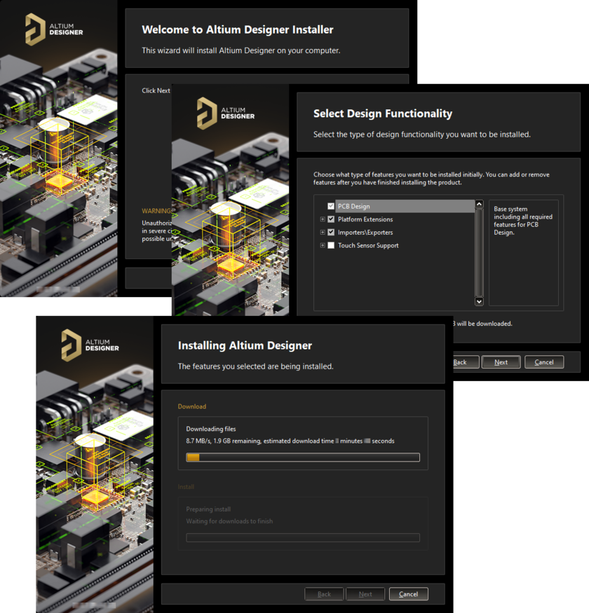 Streamlined installation courtesy of the Altium Designer Installer.