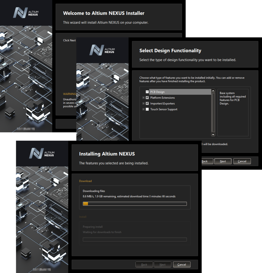 Streamlined installation courtesy of the Altium NEXUS Installer.