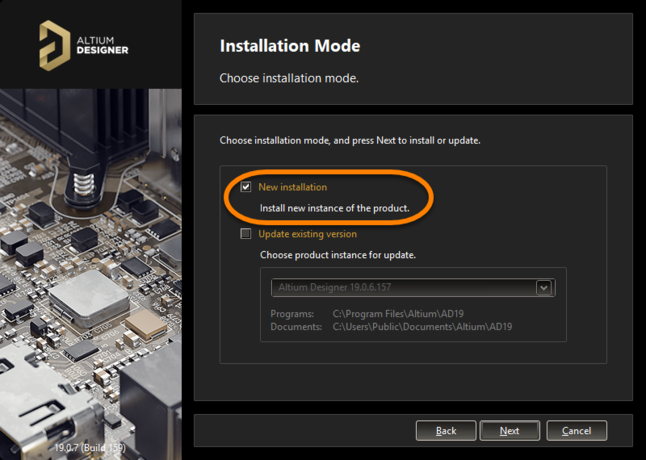 To install a separate instance, ensure the New installation option is chosen as the mode of installation.