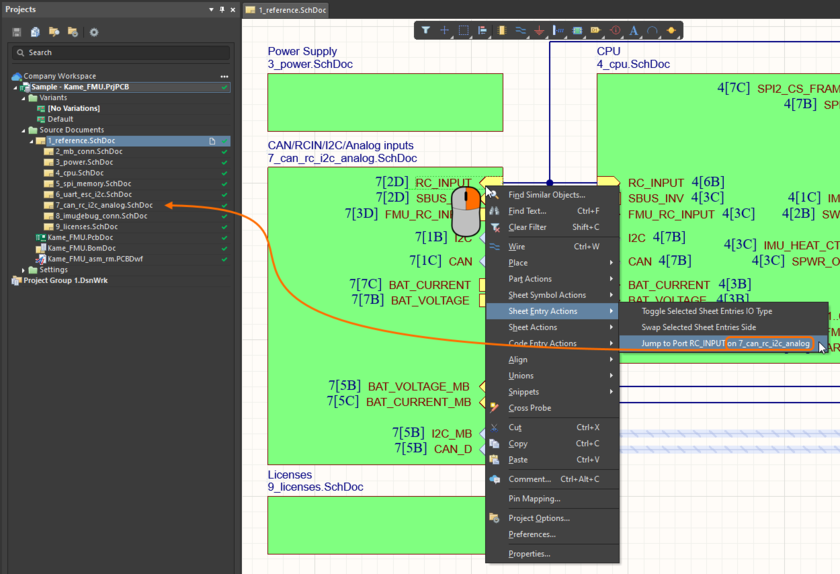 Use the Jump to command to jump to the matching port.