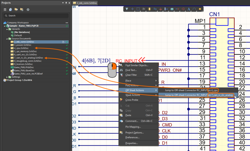 Use the Jump to command to jump to a matching off-sheet connector.