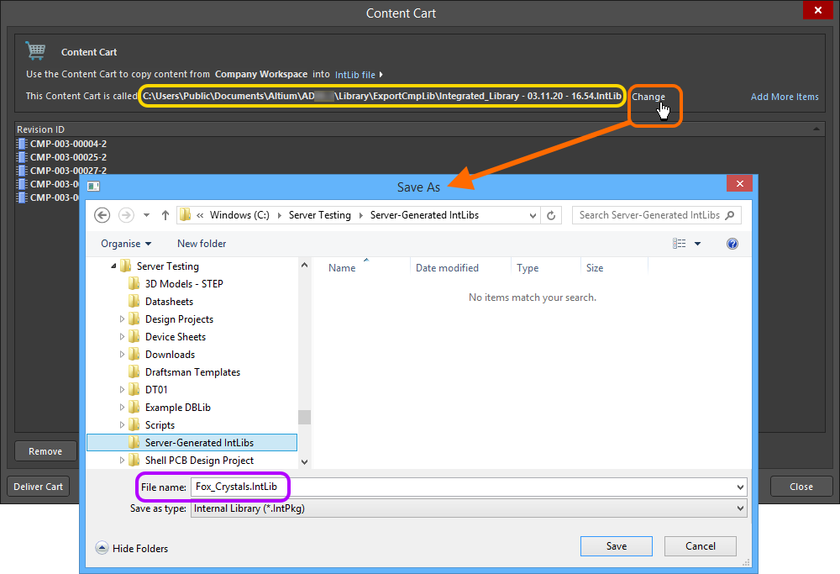 Accept the default target folder and filename, or change as required.