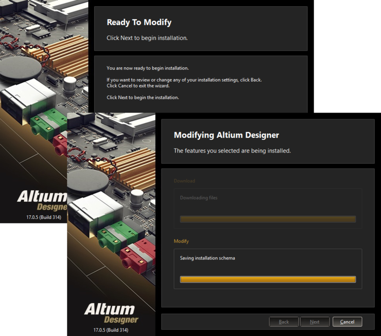 Modification of the installation proceeds by downloading the files required to implement desired changes to the software. Once downloaded, those files will be installed.