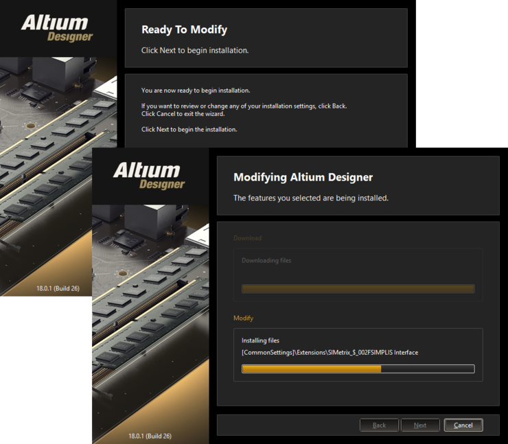 Modification of the installation proceeds by downloading the files required to implement desired changes to the software. Once downloaded, those files will be installed.