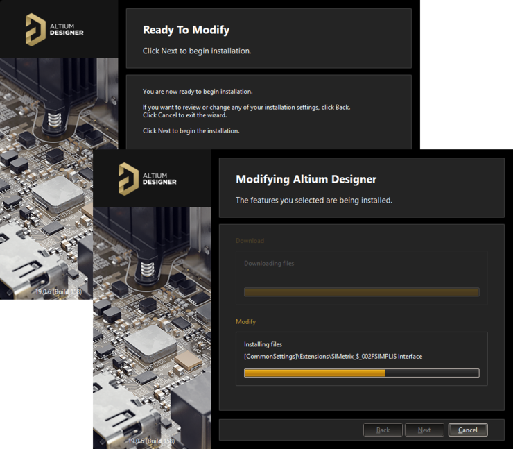Modification of the installation proceeds by downloading the files required to implement desired changes to the software. Once downloaded, those files will be installed.
