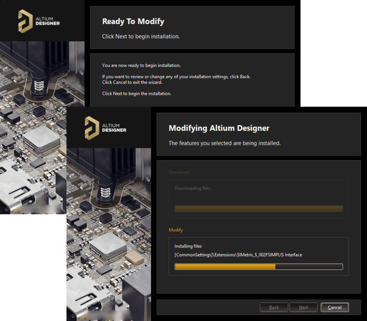 Modification of the installation proceeds by downloading the files required to implement desired changes to the software. Once downloaded, those files will be installed.