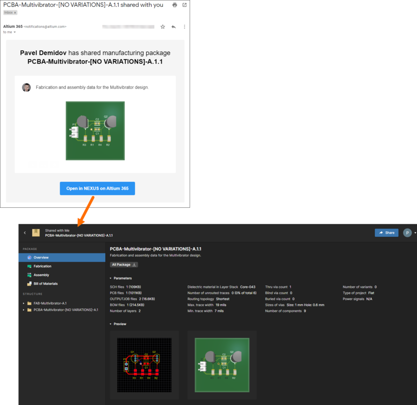 Manufacturing Package Viewer, access from email invite