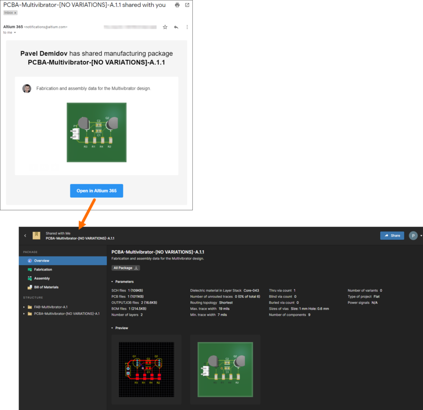 Manufacturing Package Viewer, access from email invite