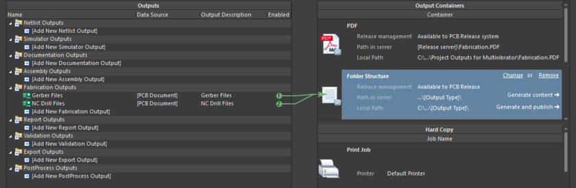 OutputJob configured to generate Gerbers and NC Drill as discrete files