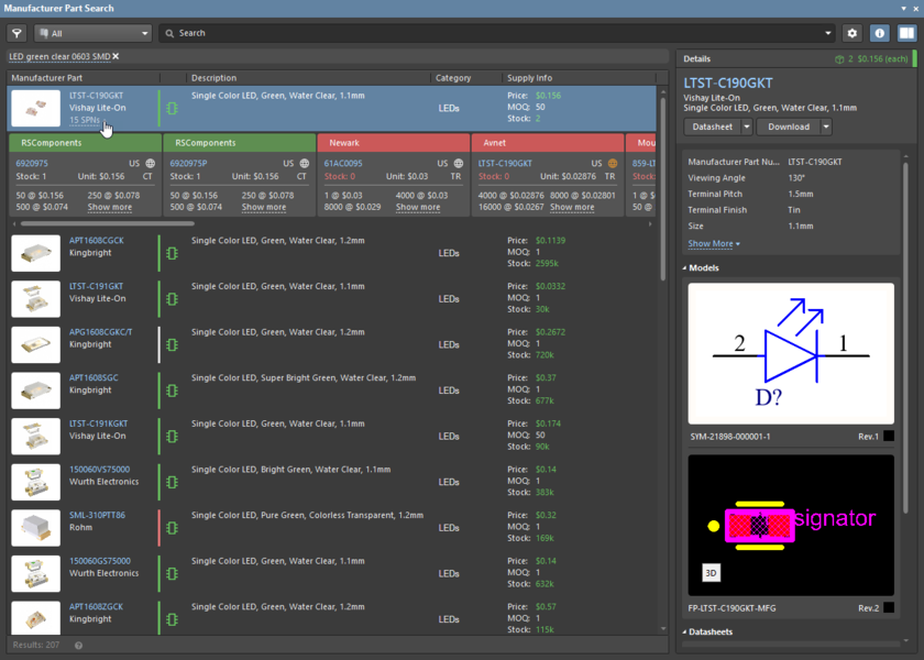 Manufacturer Parts Search panel, simple search