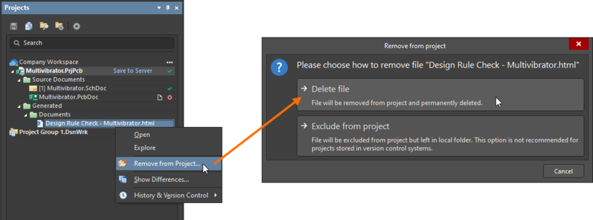 Remove the DRC report from project