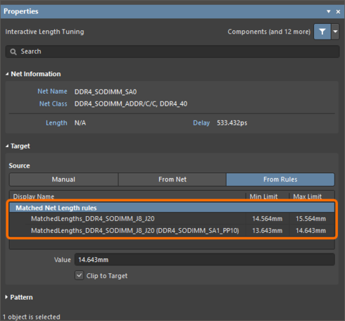 Select a desired mode for the tuning target during interactive length tuning.