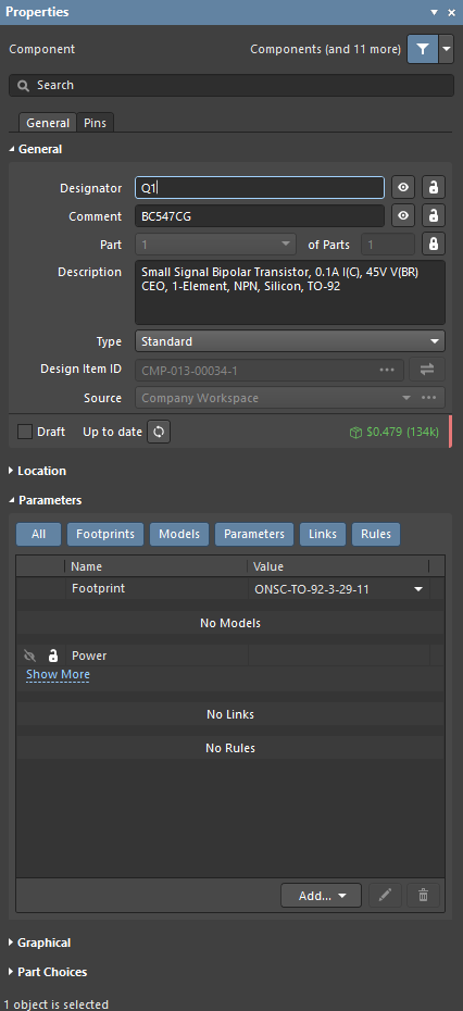 Properties panel, edit component designator