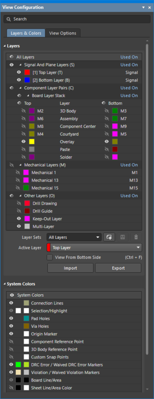 View Configuration panel, Layers &amp; Colors tab