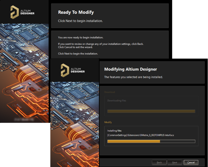 Modification of the installation proceeds by downloading the files required to implement desired changes to the software. Once downloaded, those files will be installed.