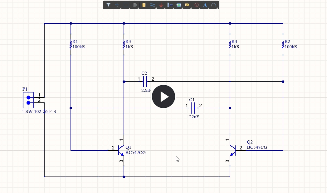Demonstration video, wiring the multivibrator schematic