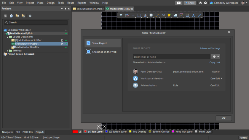 Example of sharing a design from Altium Designer