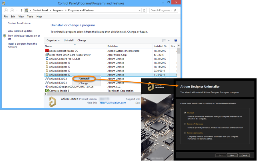 Uninstalling the software is streamlined, courtesy of the Altium Designer Uninstaller.