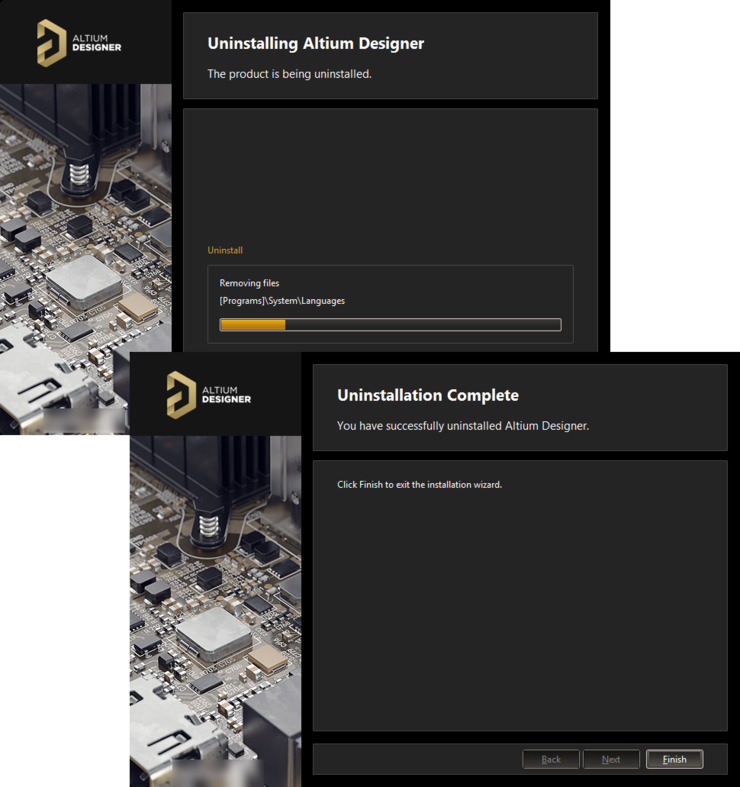The Altium Designer Uninstaller in action.