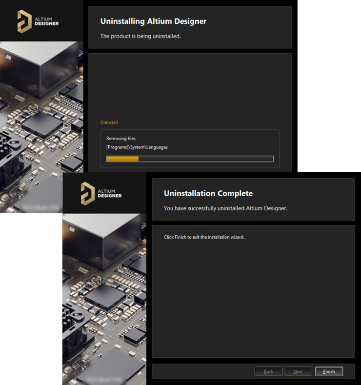 The Altium Designer Uninstaller in action.