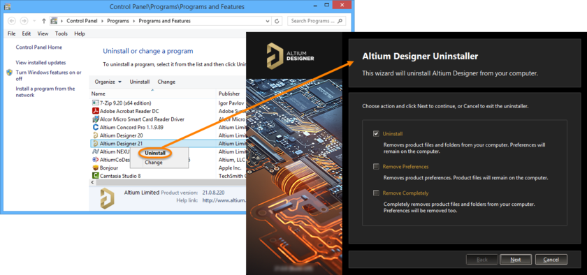 Uninstalling the software is streamlined, courtesy of the Altium Designer Uninstaller.