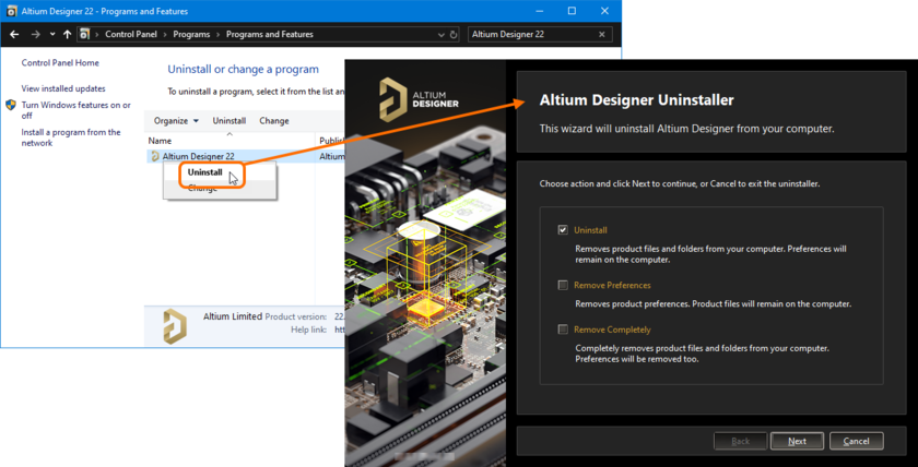 Uninstalling the software is streamlined, courtesy of the Altium Designer Uninstaller.