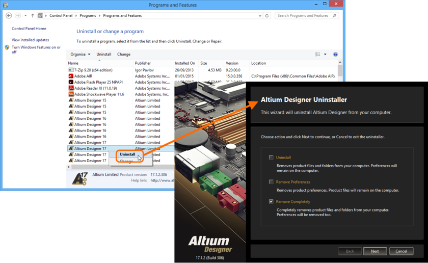 Uninstalling the software is streamlined, courtesy of the Altium Designer Uninstaller.