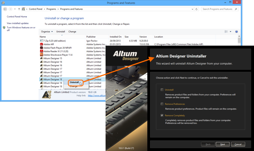 Uninstalling the software is streamlined, courtesy of the Altium Designer Uninstaller.