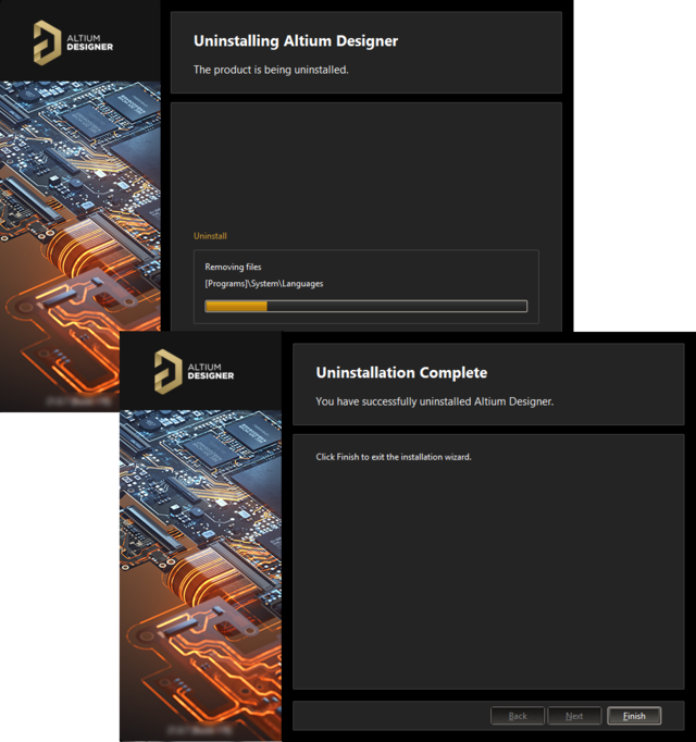 The Altium Designer Uninstaller in action.