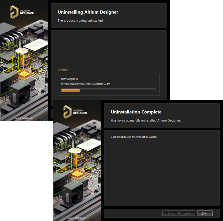 The Altium Designer Uninstaller in action.