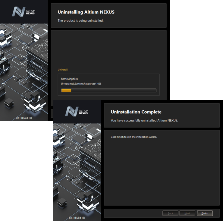 The Altium NEXUS Uninstaller in action.
