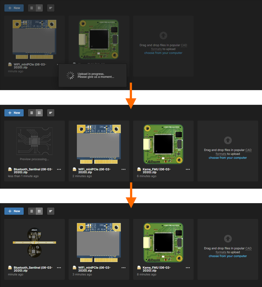An example design upload being processed.