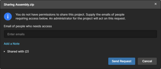 If re-sharing is not permitted, the Share dislog allows you submit a sharing request.