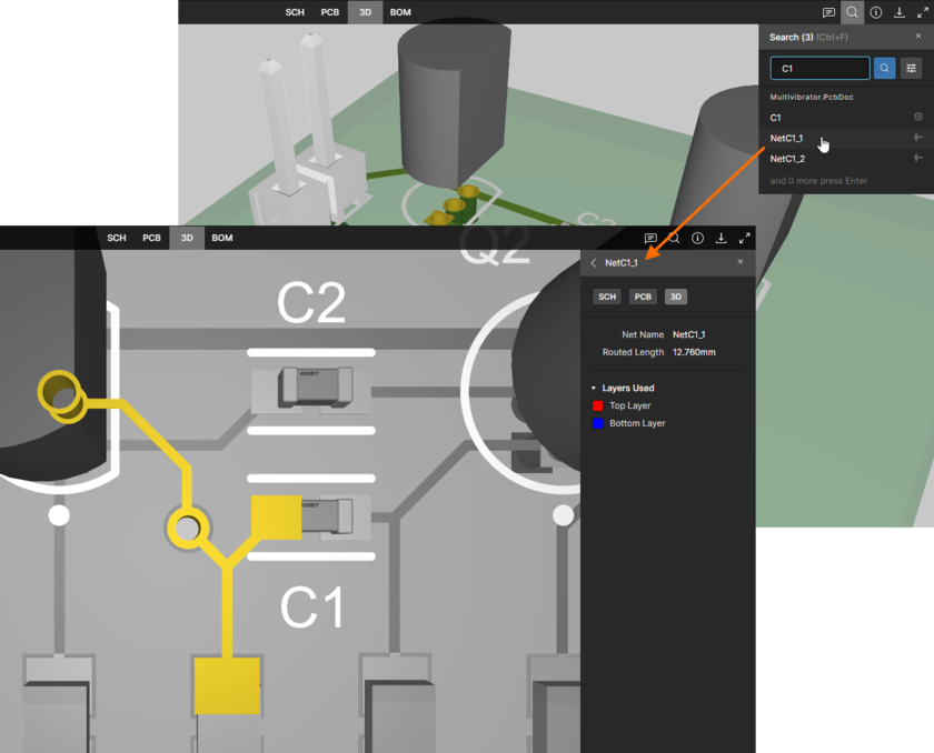Searching for a net within the active 3D view.