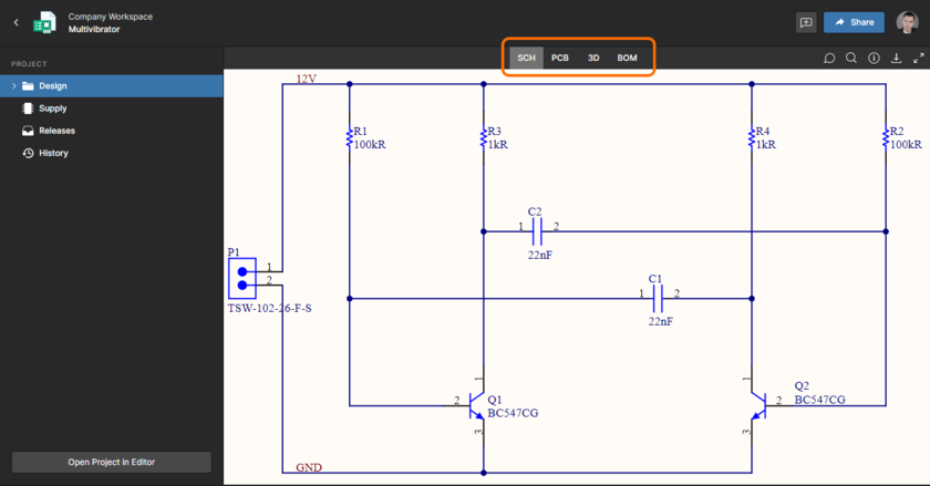 Buttons for switching the current data view.